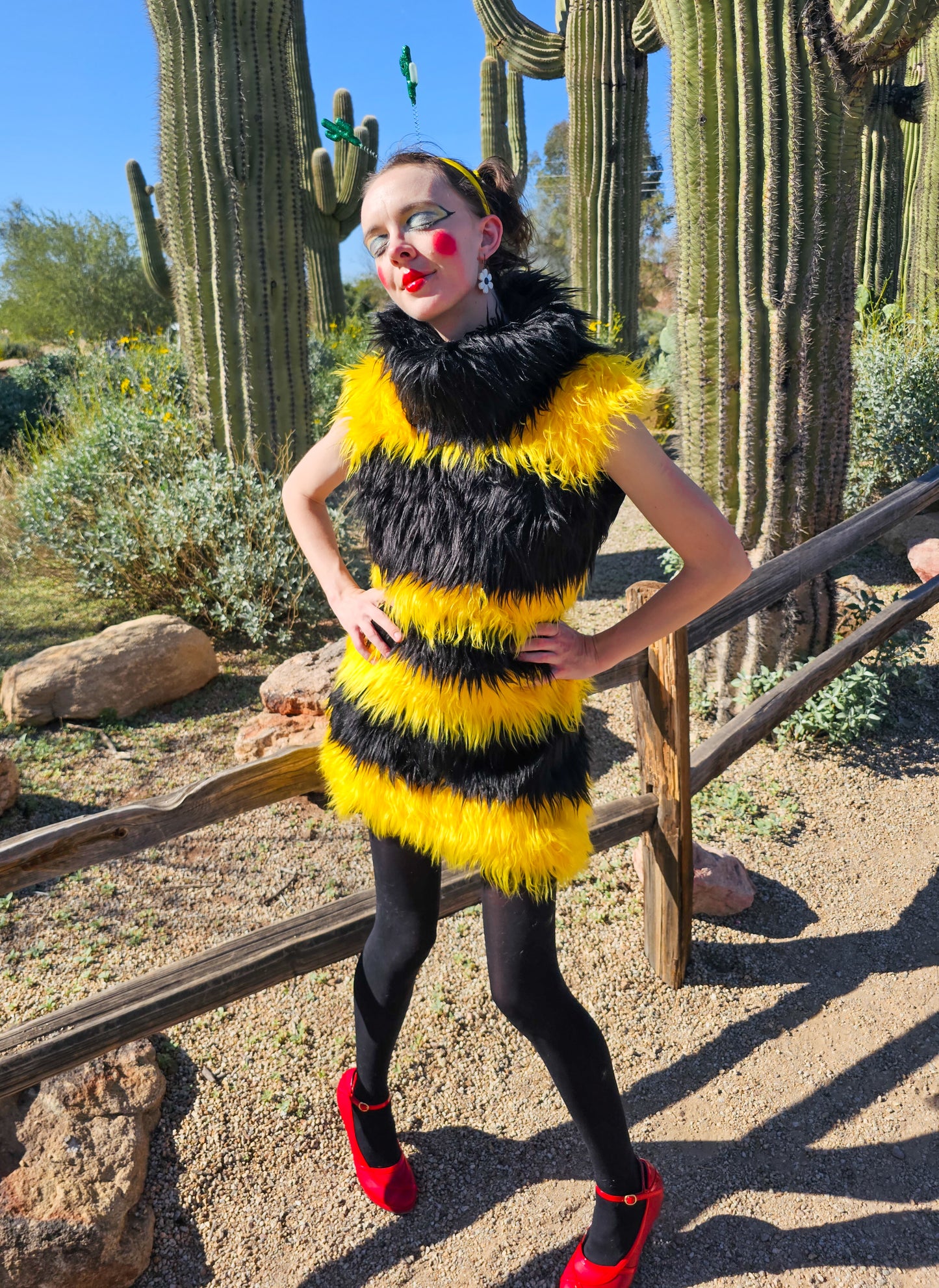Bumble Bee Striped Faux Fur Mod Dress