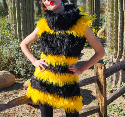 Bumble Bee Striped Faux Fur Mod Dress
