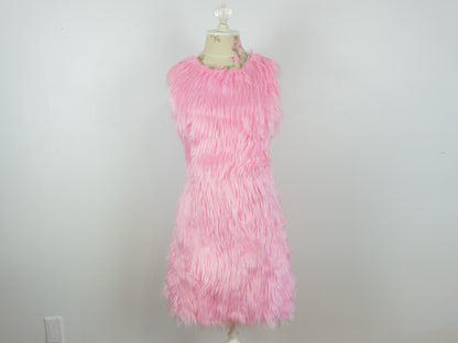 Faux Fur Mod Dress, Round Neckline
