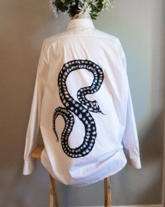 Rattle Snake Shirt, Hand Painted, Collared Dress Shirt, 2XL