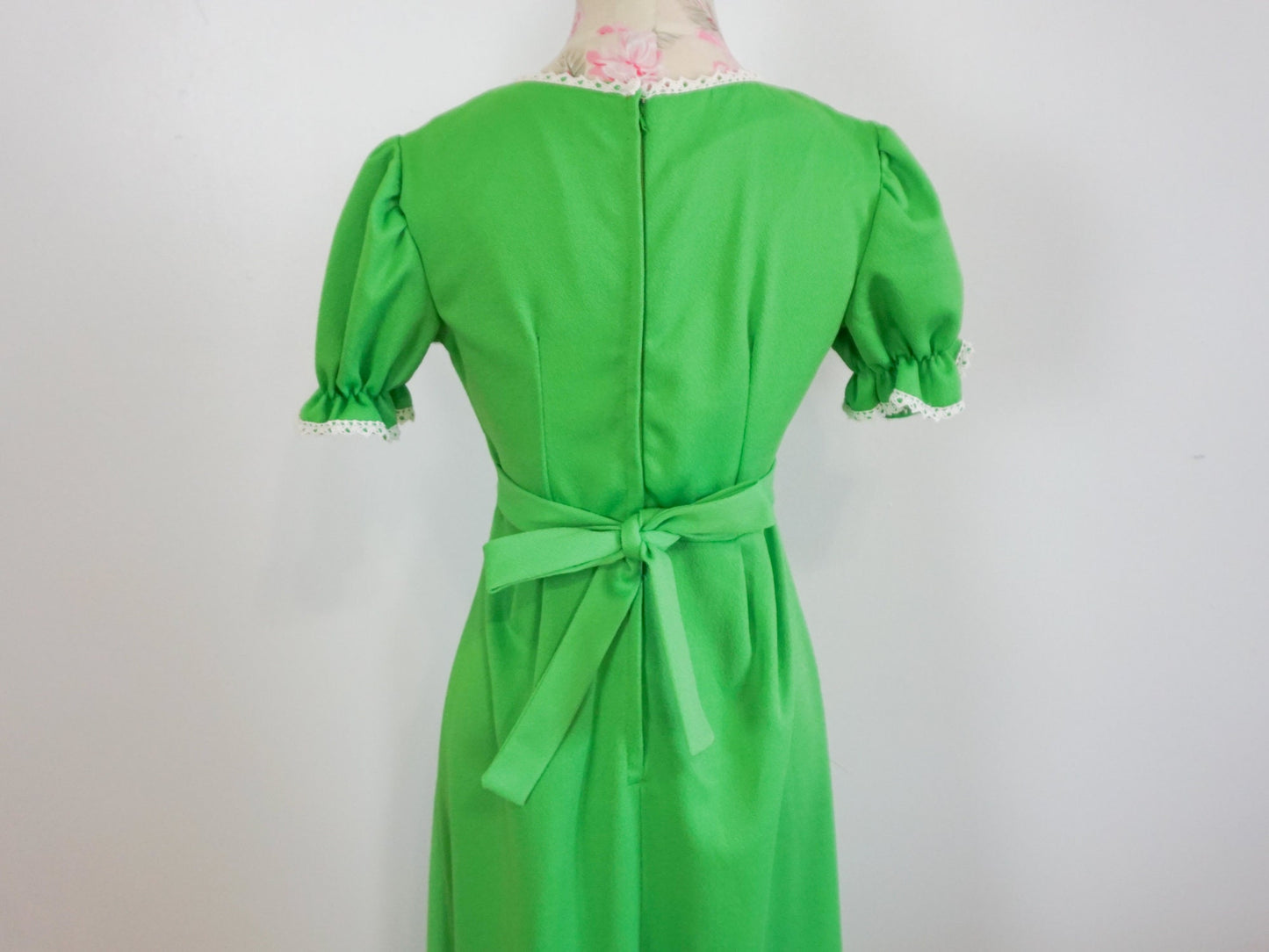 70s Green Maxi Dress, Size Small