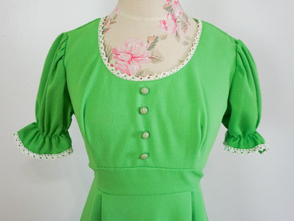 70s Green Maxi Dress, Size Small