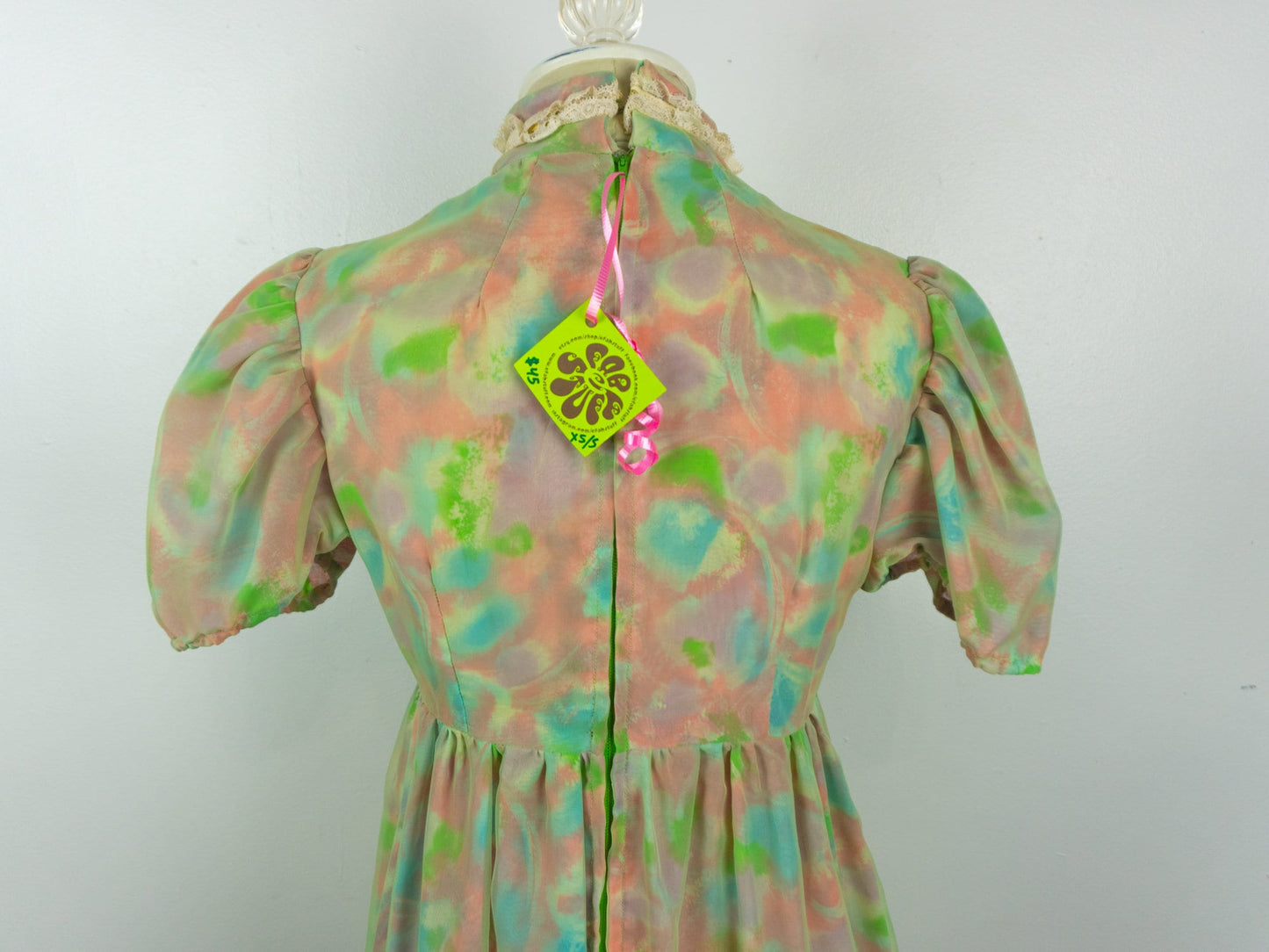 70s Pastel Floral Maxi Dress Size Small