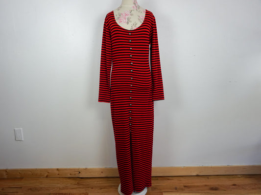 Black Red Striped Maxi Dress, Size Medium