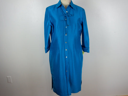 Blue Shantung Dress Quarter Sleeve Size 12 Large