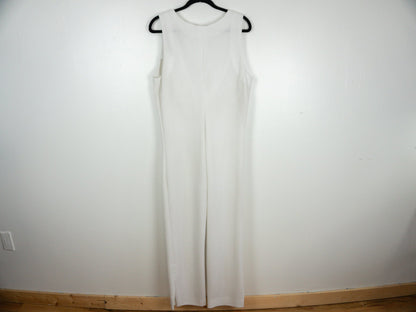 70s White Deep V Jumpsuit, Size Large