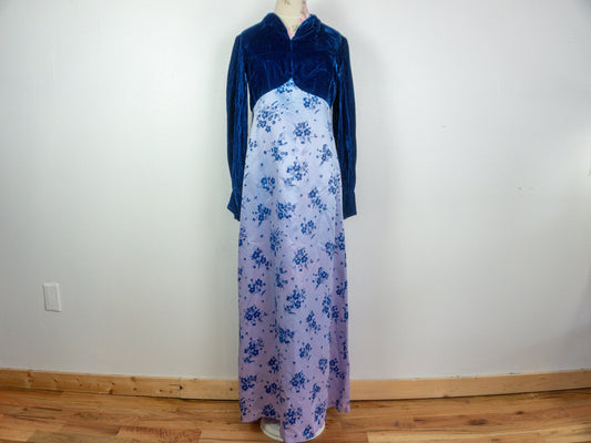 Blue Velvet Maxi Dress, Size Small