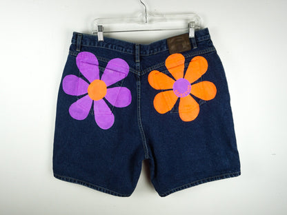 Painted Flower Jean Shorts, Size Extra Large
