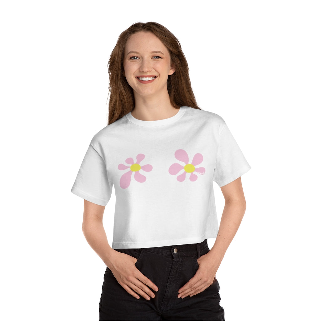 Topsy Turvy Flower Bloom White Crop Tee