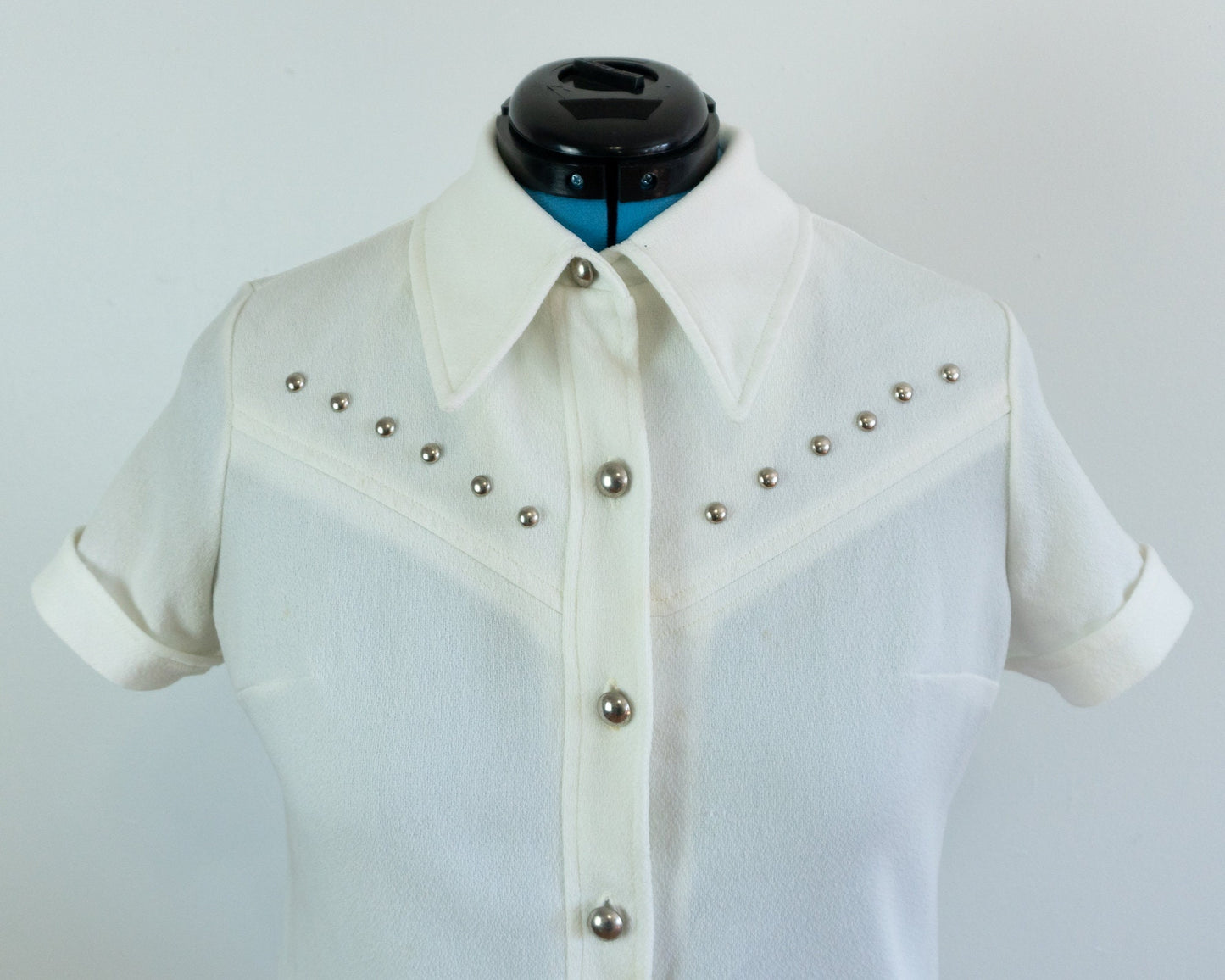 White 70s Studded Shirt, Size Large