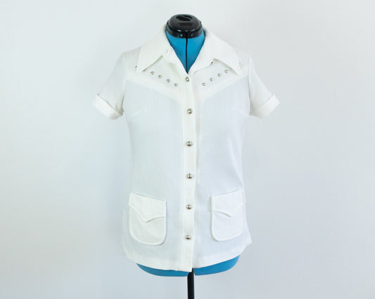 White 70s Studded Shirt, Size Large