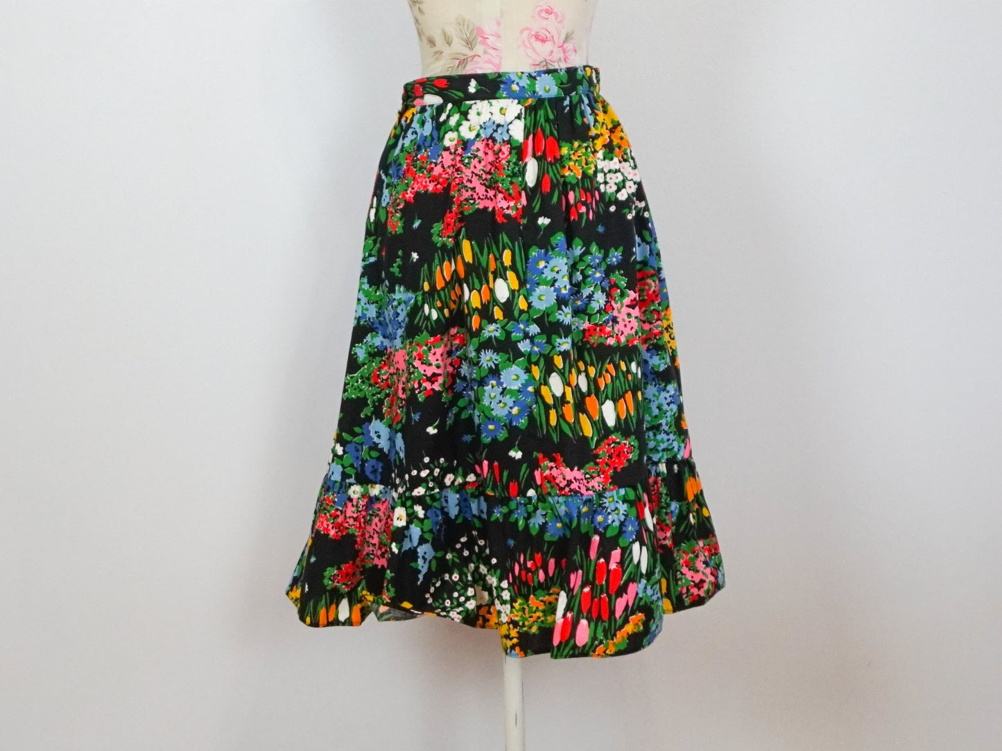 Black Floral Pattern Skirt, Size Small