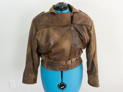 Brown Leather Jacket, Vintage Lamb Size XL