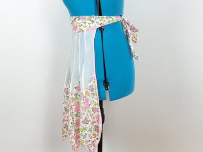 White Pink Floral Apron