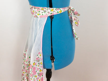 White Pink Floral Apron