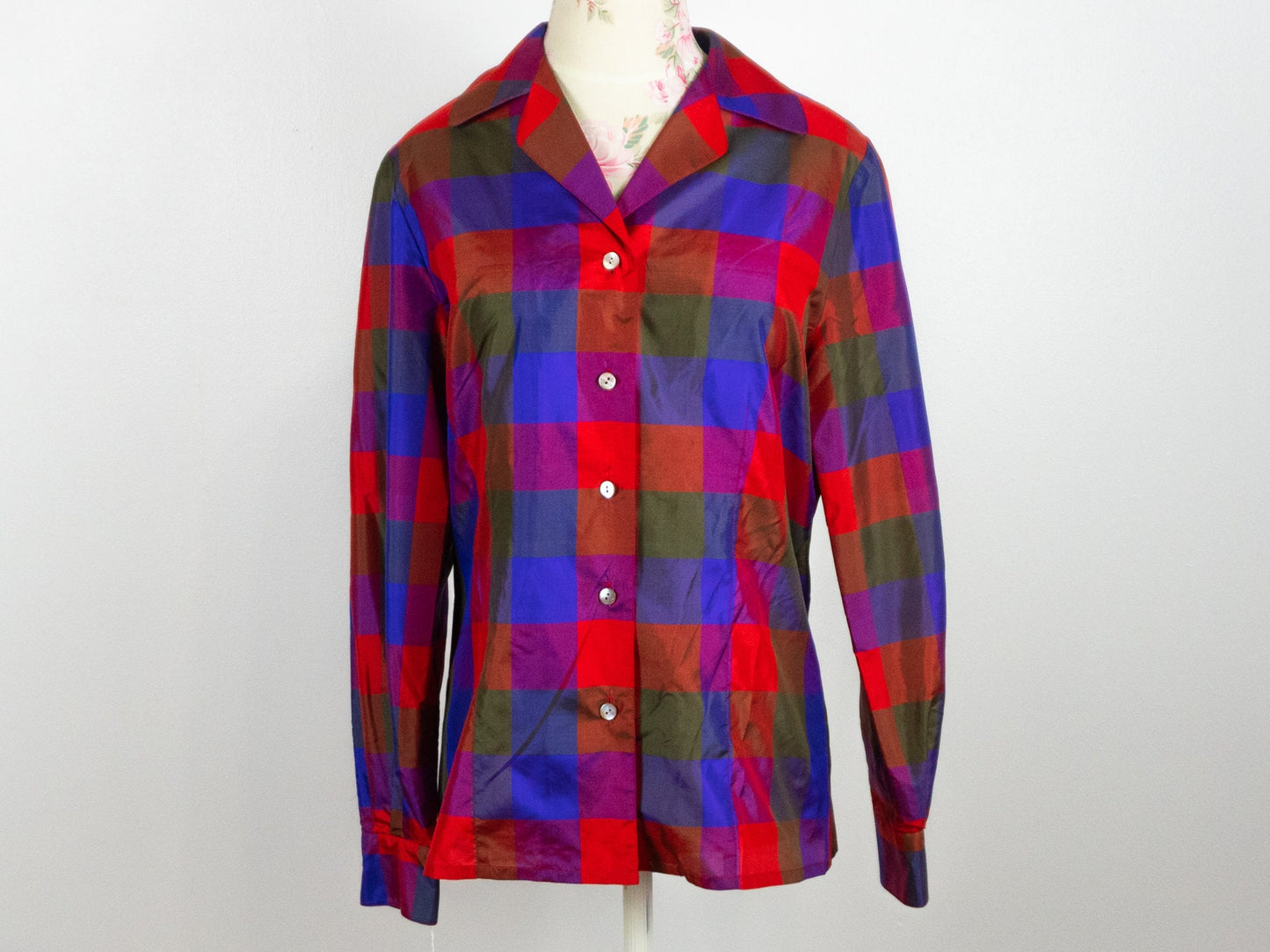 Red Plaid Blouse, Size Large