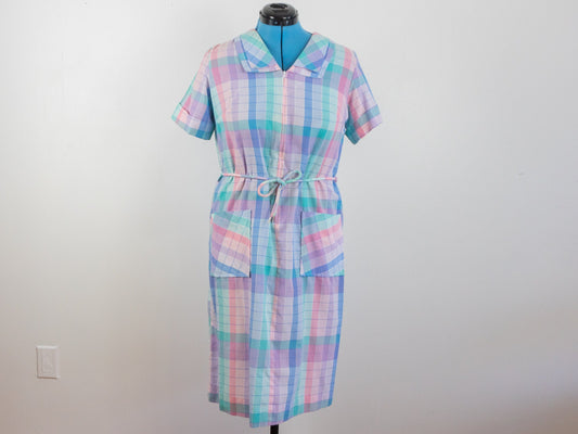 Pastel Plaid Dress, Size Large