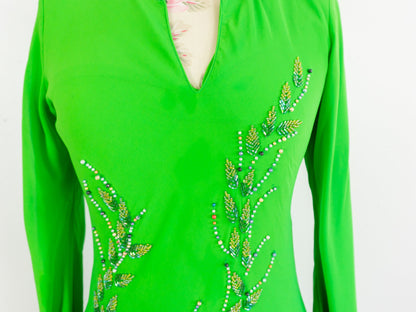 Long Sleeve Beaded Green Dress, Size Small