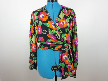 Wrap Style Floral Blouse, Size Large