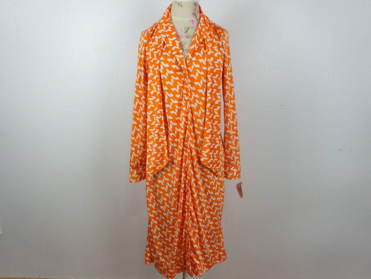 Orange Pattern Dress White 70s Size 12 Large