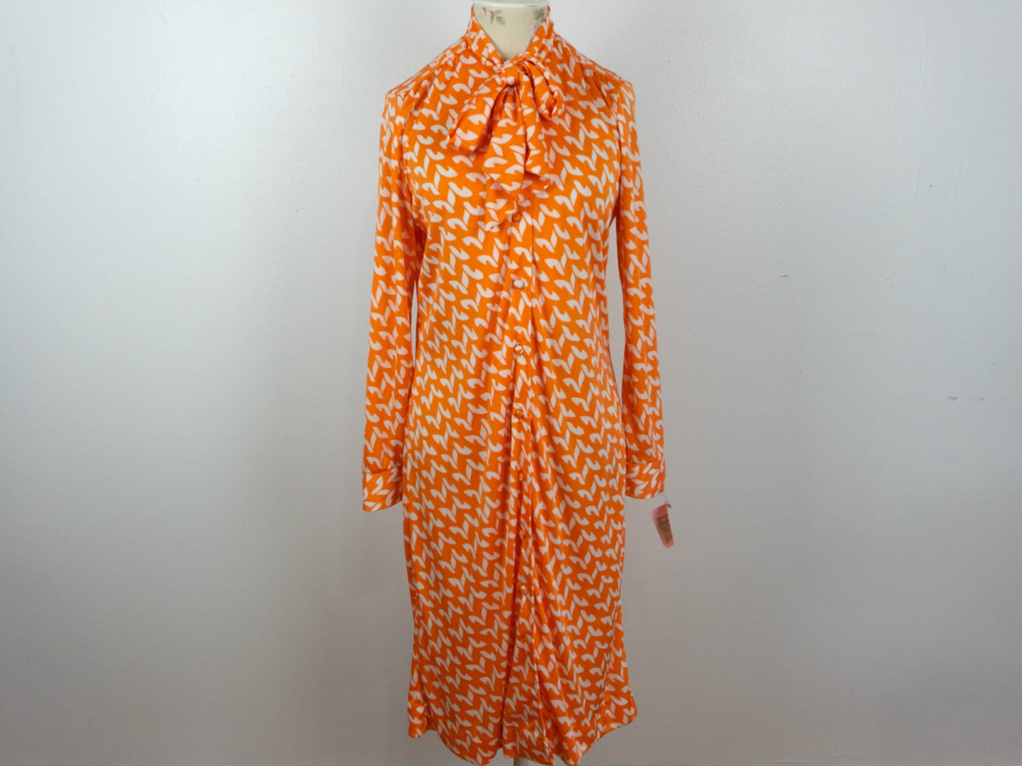 Orange Pattern Dress White 70s Size 12 Large