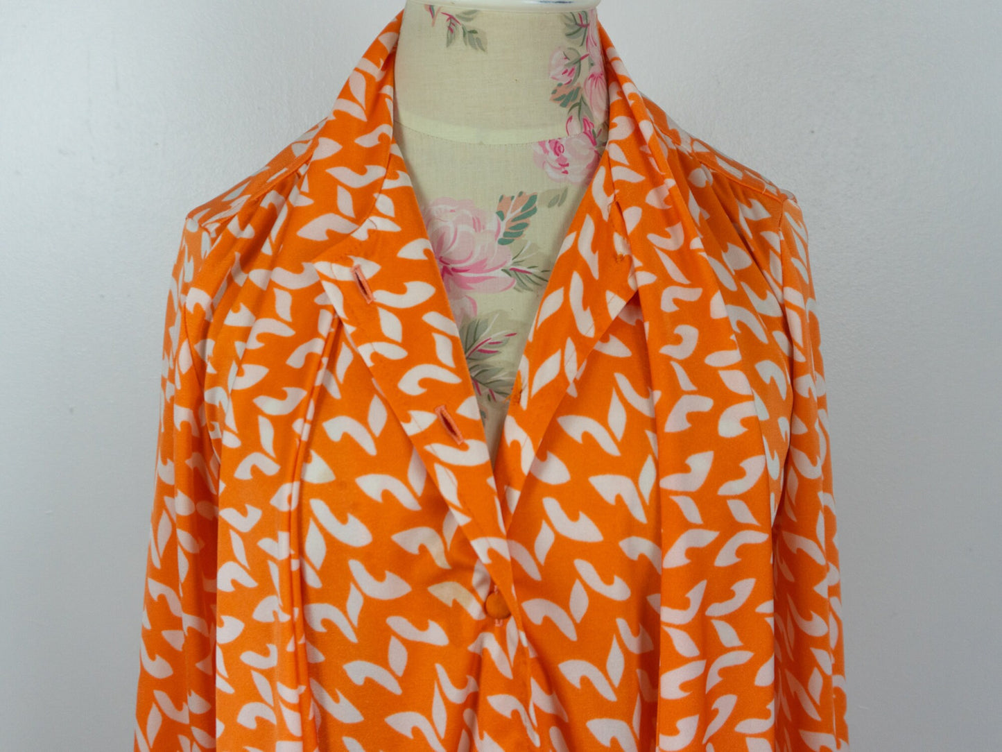 Orange Pattern Dress White 70s Size 12 Large