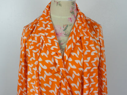 Orange Pattern Dress White 70s Size 12 Large