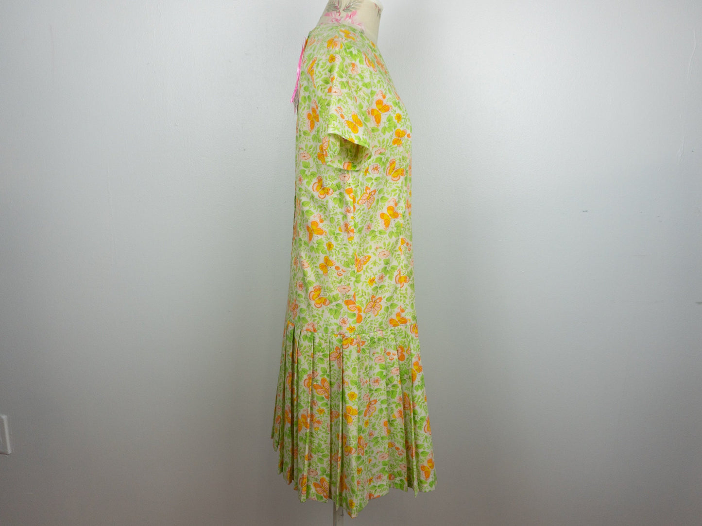 1970s Green Orange Butterfly Dress Size Small