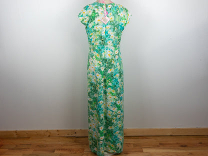 70s Green Floral Maxi Dress Size Medium