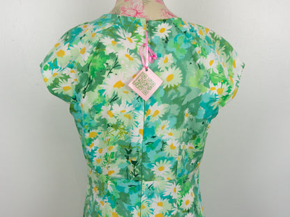 70s Green Floral Maxi Dress Size Medium