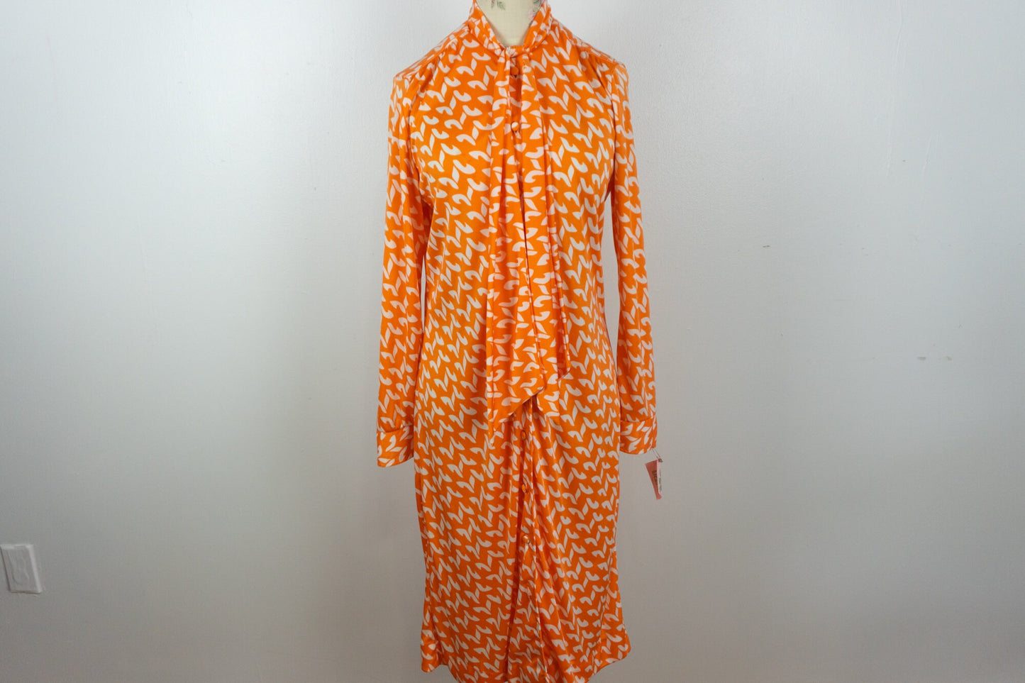 Orange Pattern Dress White 70s Size 12 Large