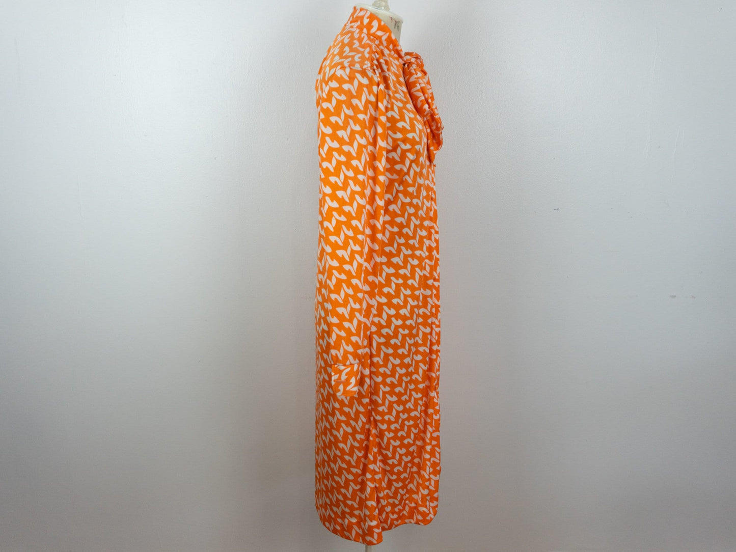 Orange Pattern Dress White 70s Size 12 Large