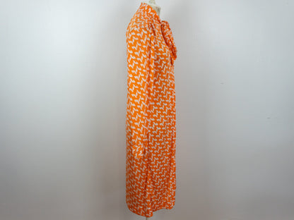 Orange Pattern Dress White 70s Size 12 Large