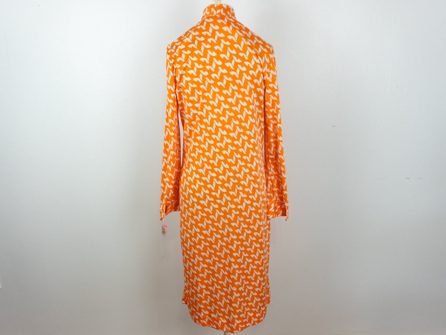 Orange Pattern Dress White 70s Size 12 Large