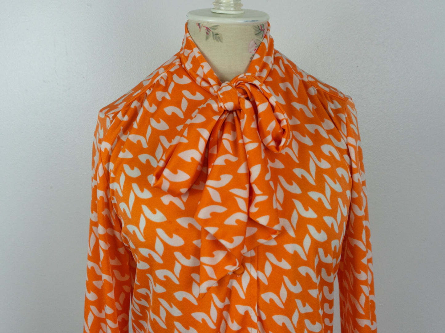 Orange Pattern Dress White 70s Size 12 Large