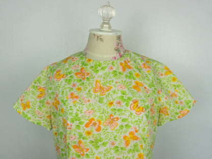 1970s Green Orange Butterfly Dress Size Small