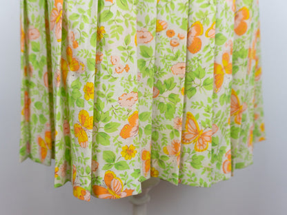 1970s Green Orange Butterfly Dress Size Small