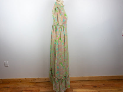 70s Pastel Floral Maxi Dress Size Small