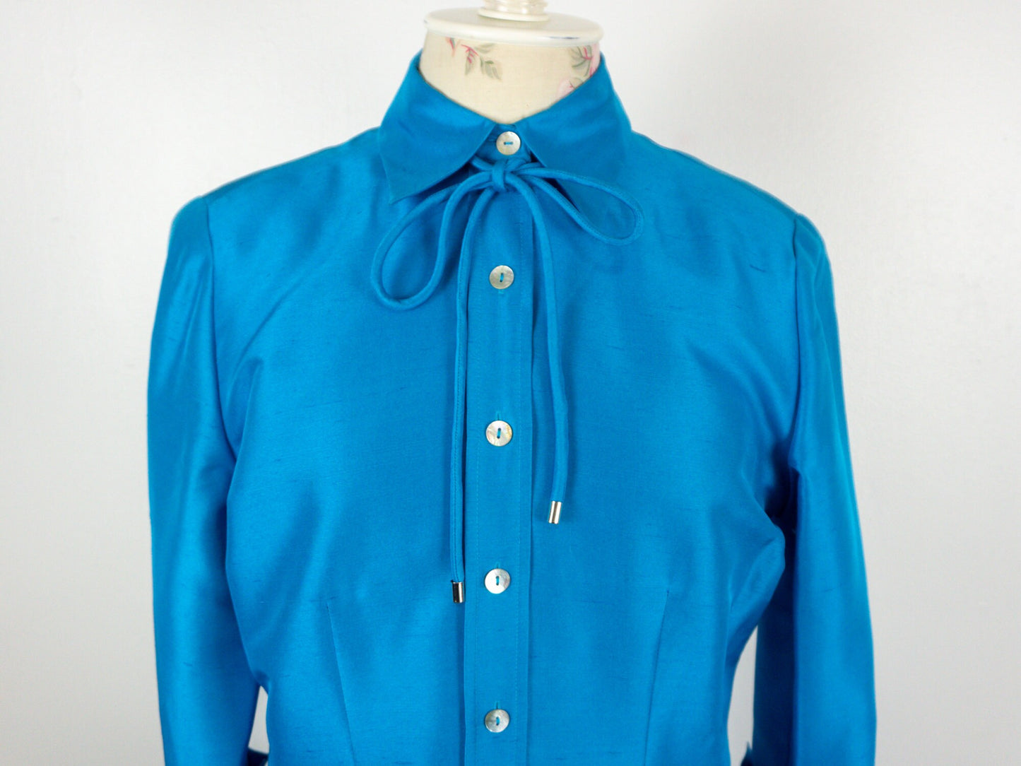 Blue Shantung Dress Quarter Sleeve Size 12 Large