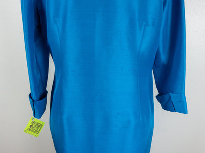 Blue Shantung Dress Quarter Sleeve Size 12 Large