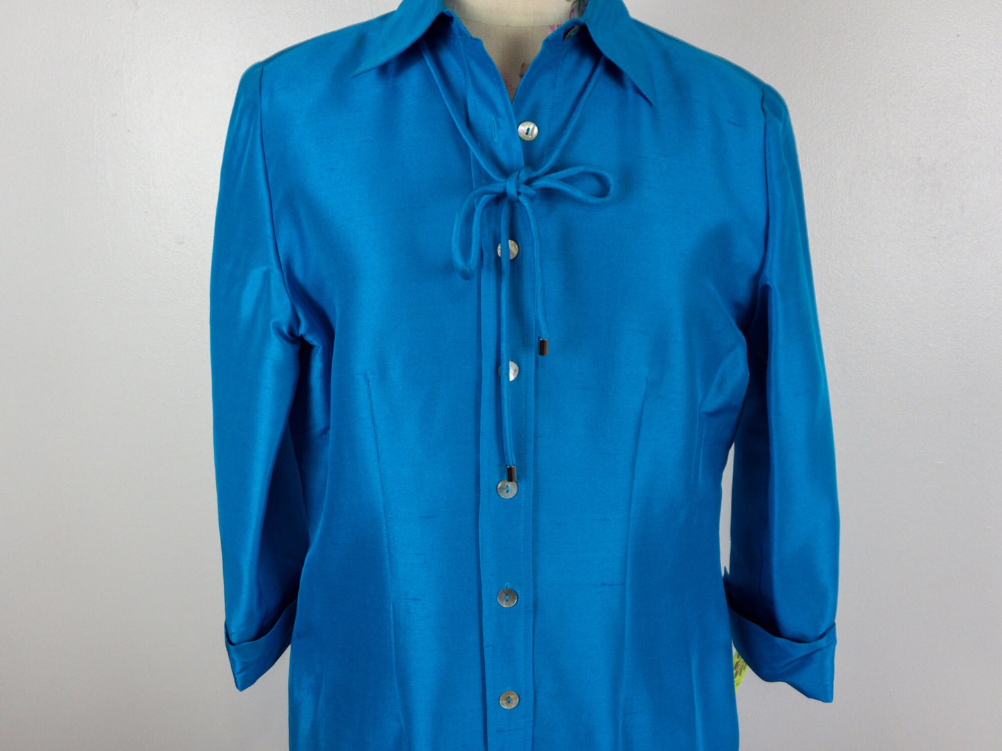 Blue Shantung Dress Quarter Sleeve Size 12 Large