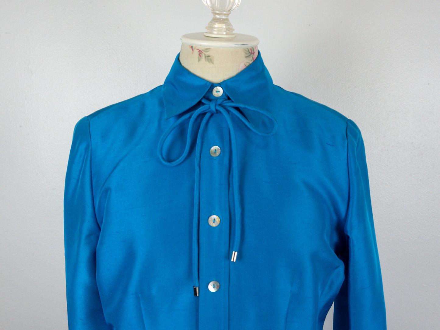 Blue Shantung Dress Quarter Sleeve Size 12 Large