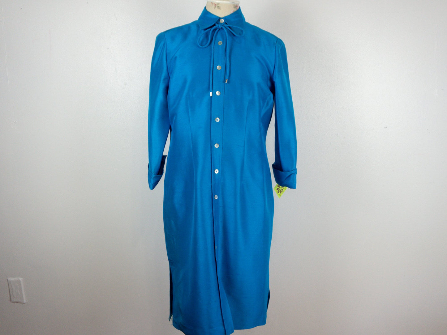 Blue Shantung Dress Quarter Sleeve Size 12 Large