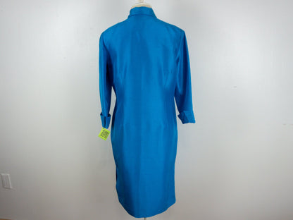 Blue Shantung Dress Quarter Sleeve Size 12 Large