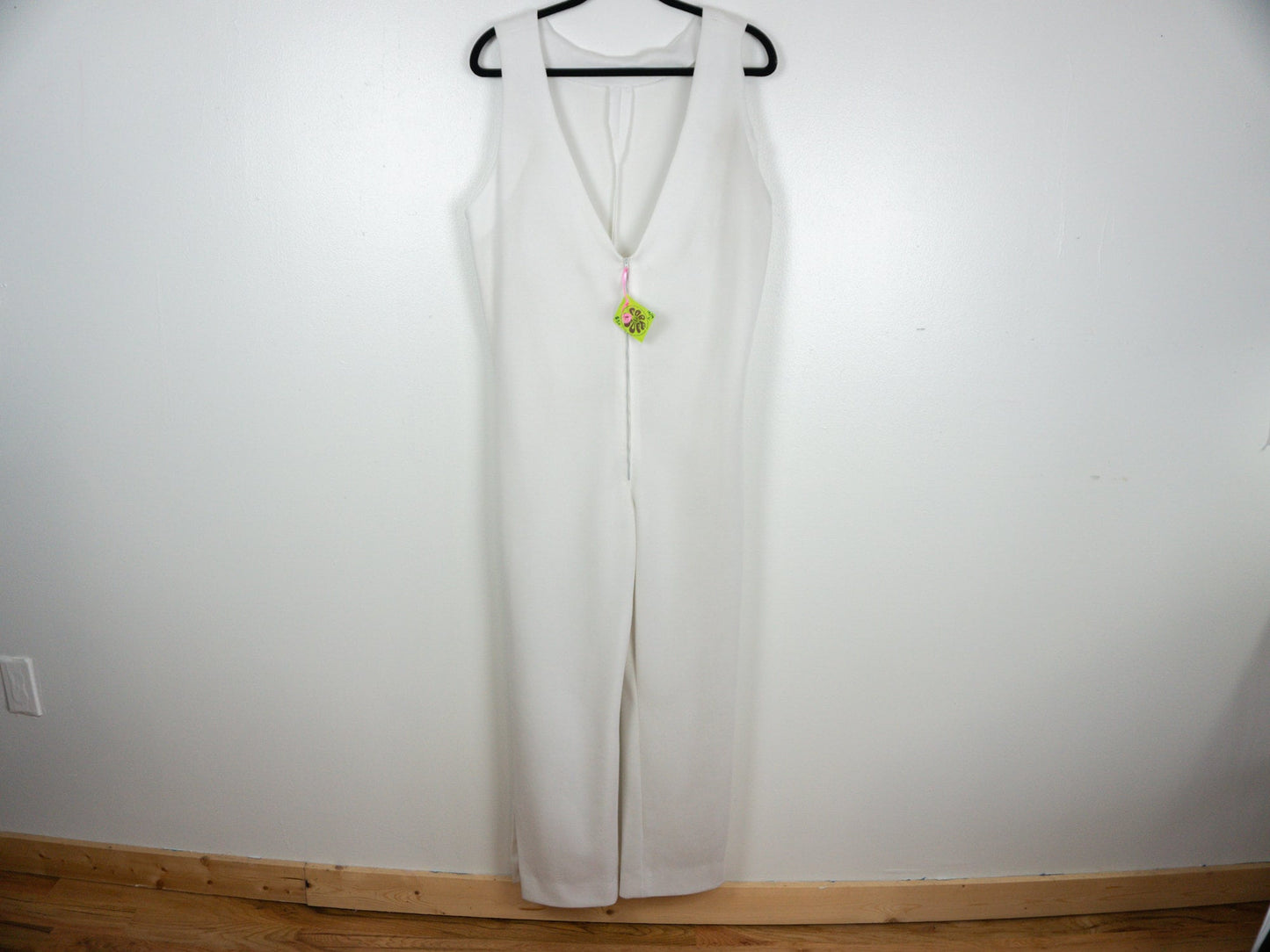 70s White Deep V Jumpsuit, Size Large