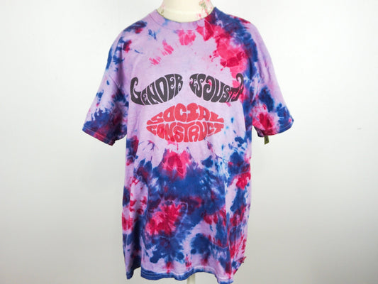 Gender is just a Social Construct Mustache Lips Tie Dye Tee Size Medium Unisex