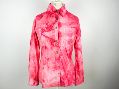 Pink Tie Dye Bedazzled Studded Collared Shirt Size Medium