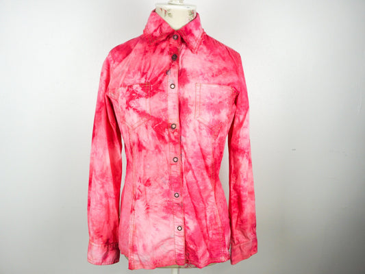 Pink Tie Dye Bedazzled Studded Collared Shirt Size Medium