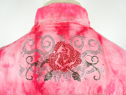 Pink Tie Dye Bedazzled Studded Collared Shirt Size Medium