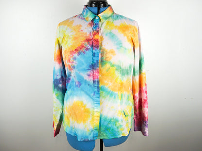 Blue Yellow Red Tie Dye Dress ShirtSize Unisex Large